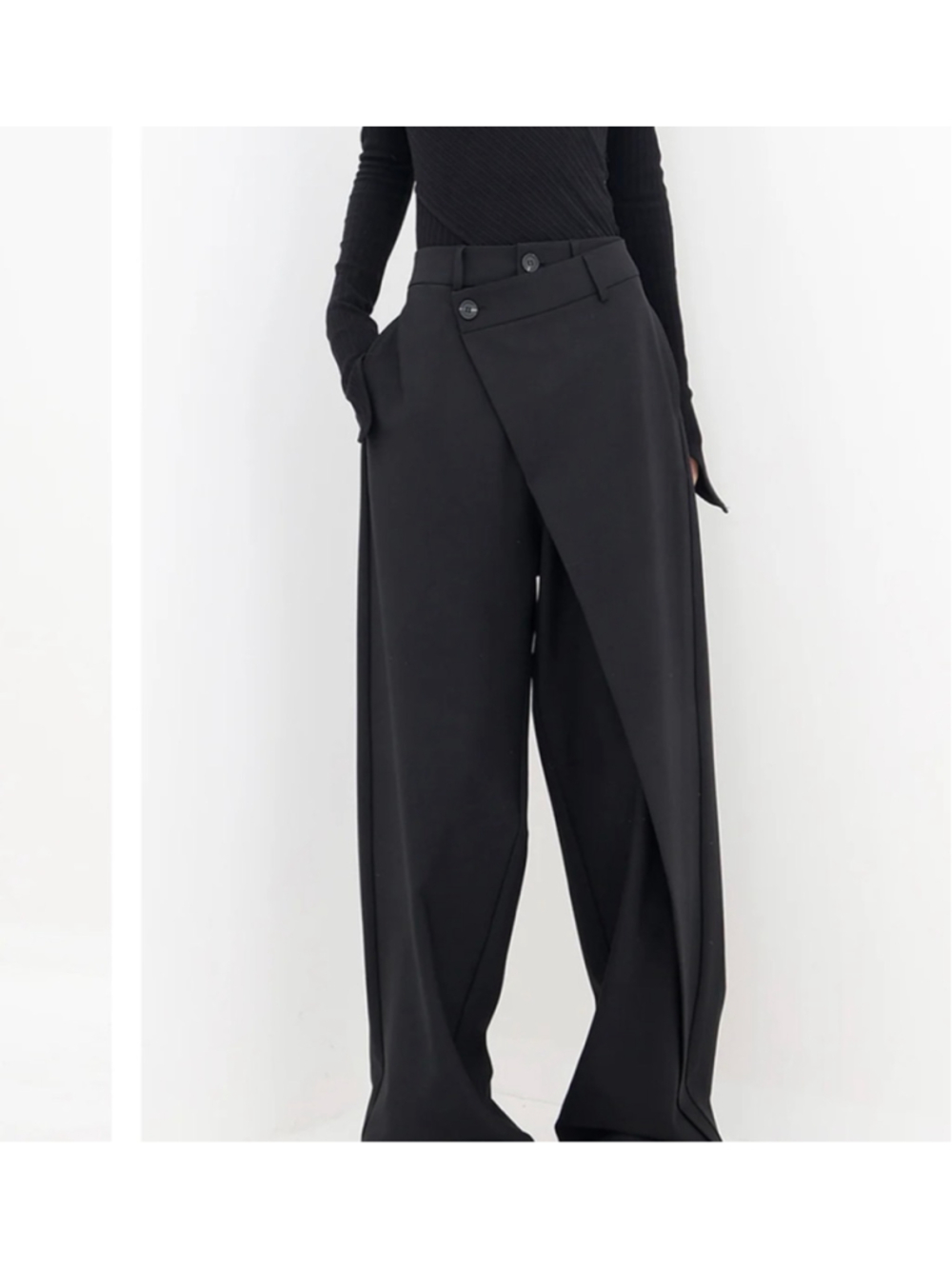 Commense Straight Leg Fold Over Trouser Wrap Front Slack Small Black Avant Garde